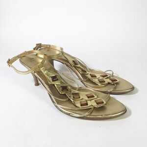 Embellished Gold Strappy Sandal w/Kitten Heel EU39